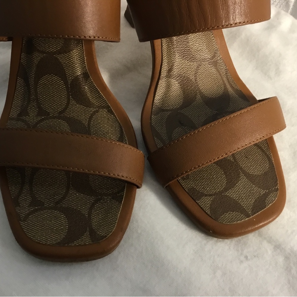 Coach Tan Leather Logo-Inset Sandals - Picture 6 of 10
